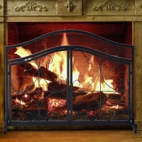 HOMCOM Safety Fireplace Screen Protector with Decorative Scroll Design, 2 Magnetic Doors and Steel Frame, 44" x 33", Black(m-10)