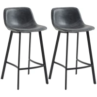 HOMCOM 27.25" Counter Height Bar Stools, Industrial Kitchen Stools, Upholstered Armless Bar Chairs with Back, Steel Legs, Set of 2, Black(m-11)