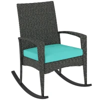 Outsunny Outdoor Rocking Chair, Patio Wicker Chair Removable Cushion, High Back and Armrests for Porch Balcony, Turquoise(m-9)