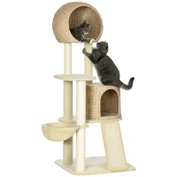 PawHut 59 Inch Cat Tree for Indoor Cats with Cat Condo, Hammock, Beige(m-11)