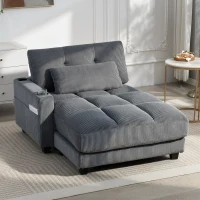 HOMCOM 58" Chaise Lounge Indoor, Oversized Corduroy Sofa Bed with 2 Cup Holders, Pillow, Deep Seat Sleeper Couch, Dark Grey(m-8)