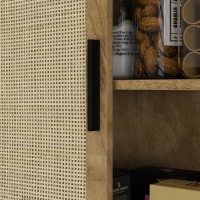 HOMCOM 64" Kitchen Pantry, Tall Storage Cabinet with 4 Rattan Doors, 4 Tier Shelves and Adjustable Shelf, Natural(m-8)