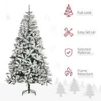 HOMCOM 7.5' Tall Unlit Snow Flocked Pine Artificial Christmas Tree with Realistic Branches, Green(m-4)
