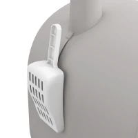PawHut Cat Litter Box with Lid, Removable Tray, Scoop, Filter, Light Grey(m-11)