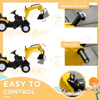 Aosom Digger Ride-on Truck Kids Car with Horn, Excavator Ride-on Toy, Imaginative Toy Construction Car, 6 Wheels & Detachable Trailer, Yellow(m-5)
