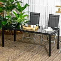 Outsunny Rectangular Outdoor Dining Table for 8 People with Tempered Glass Top and Aluminum Frame, Black 70.9" x 31.5" x 28.3"(m-1)