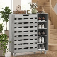 HOMCOM Shoe Cabinet, 21 Pair Shoe Storage Cabinet Organizer with 5-tier Double Door Cabinet and 5-tier Open Shelves, Light Grey(m-11)