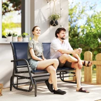 Outsunny 2-Person Outdoor Glider Bench, Patio Double Swing Rocking Chair Loveseat with  Steel Frame, Dark Blue(m-2)