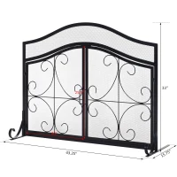 HOMCOM Safety Fireplace Screen Protector with Decorative Scroll Design, 2 Magnetic Doors and Steel Frame, 44" x 33", Black(m-3)
