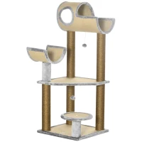 PawHut 48" Fun Cat Tree with Scratching Posts, Small Cat Tower for Indoor Cat Furniture, Cat Tunnel Bed Activity Center Climbing Toy(m-1)