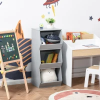 HOMCOM Kids Storage Cabinet with 3 Shelves, Anti-toppling Toy Storage Organizer for Play Room, Bedroom, Grey(m-1)