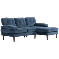 HOMCOM Modern Corner Couch with Right Chaise Lounge, Tufted 3-Seater Sofa with Wooden Legs for Living Room, Navy Blue(m-2)