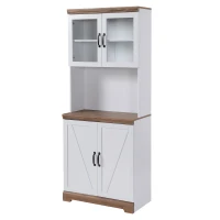 HOMCOM 70" Farmhouse Kitchen Buffet with Hutch, Kitchen Pantry Storage Cabinet with Glass Doors, Adjustable Shelves, Open Microwave Countertop, White(m-11)
