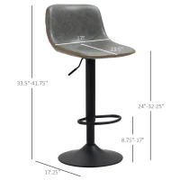 HOMCOM Adjustable Bar Stools, Swivel Bar Height Chairs Barstools Padded with Back for Kitchen, Counter, and Home Bar, Set of 4, Gray(m-3)