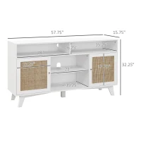 HOMCOM TV Stand Cabinet for 65-Inch, TV Table with 2 Rattan Doors, Television Stand with Adjustable Shelves, 4 Open Shelves(m-3)