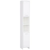 HOMCOM Tall Bathroom Vanities, Narrow Bathroom Cabinets with 2 Doors, Open Compartment and Adjustable Shelves, White(m-9)