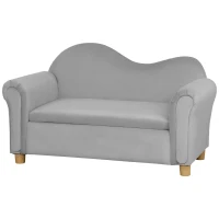 Qaba Ergonomic Foam Kids Sofa with Inner Toy Storage Chest, Velvet Kids Couch with Soft Arms, Children's Lounge Furniture, 33" x 16.25" x 19", Gray(m-11)