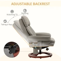 HOMCOM Recliner Chair with Ottoman, Electric Faux Leather Recliner with 10 Vibration Points and 5 Massage Mode, Swivel Reclining Chair with Wood Base, Remote Control and Side Pocket, Grey(m-5)