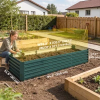 Outsunny 8'x2.6'x1.5' Galvanized Raised Bed, Large Elevated Planter Box for Growing Flowers, Herbs and Vegetables,Green(m-3)