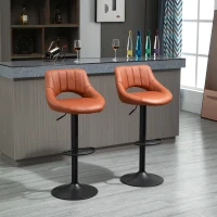 HOMCOM Bar Stools Set of 2 Swivel Bar Height Barstools Chairs with Adjustable Height, Round Heavy Metal Base & Footrest, Brown(m-10)