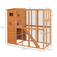 PawHut Wooden Outdoor Catio with Platforms, Asphalt Roof, Ramps, Natural(m-3)