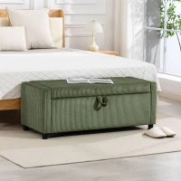 HOMCOM Storage Ottoman, Upholstered Corduroy End of Bed Bench with Thick Padding, Storage Bench for Bedroom, Dark Green(m-1)