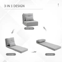 HOMCOM Folding Sofa Bed, Convertible Sleeper Chair with Adjustable Backrest, Metal Frame and Pillow, Upholstered Chair Bed Floor Sofa for Living Room Bedroom, Light Gray(m-5)