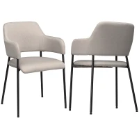 HOMCOM Modern Dining Chairs Set of 2, Linen Touch Fabric Accent Chairs with Armrests, Kitchen Chairs with Steel Legs for Living Room, Beige(m-2)