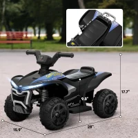 Qaba Kids ATV Quad, 6V Ride On Toy with Rechargeable Battery, Light, Music, Forward & Reverse for Toddlers, Black(m-3)