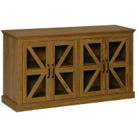 HOMCOM Sideboard Buffet Cabinet, Glass Door Credenza, Coffee Bar Cabinet with Adjustable Shelf, Natural(m-1)