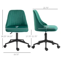 Vinsetto Mid-Back Office Chair, Velvet Fabric Swivel Scallop Shape Computer Desk Chair for Home Office or Bedroom, Green(m-3)