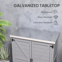 Outsunny Wooden Storage Cabinet, Outdoor Prep Table with Metal Tabletop, Shelves and Double Doors for Patio, Garden, Gray(m-5)