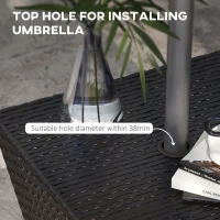 Outsunny Outdoor Patio Rattan Wicker Coffee Table Garden End Tea Table Bistro Side Table w/ Umbrella Hole, Dark Coffee(m-4)
