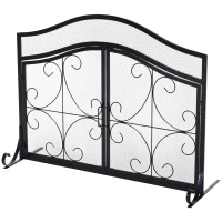 HOMCOM Safety Fireplace Screen Protector with Decorative Scroll Design, 2 Magnetic Doors and Steel Frame, 44" x 33", Black(m-11)