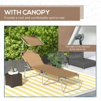 Outsunny Outdoor Lounge Chair, Adjustable Folding Chaise Lounge, Tanning Chair with Sun Shade for Beach, Camping, Hiking, Backyard, Brown(m-6)