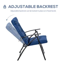 Outsunny Foldable Lounge Chair, Fabric Upholstered Recliner, Outdoor Lounger with Armrest, Metal Frame for Backyard, Blue(m-5)