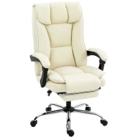 HOMCOM Executive Office Chair, Pet-Friendly Leather Ergonomic Desk Chair with Footrest, Swivel Recliner, Beige(m-9)