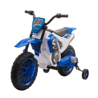Aosom Kids Dirt Bike 12V Battery-Powered Ride-On Electric Motorcycle with Charging Battery, Training Wheels Blue(m-11)