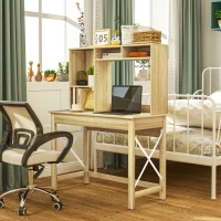 HOMCOM Computer Desk with Hutch, Home Office Table with Storage Shelves and Open Compartments for Writing, Work, Oak(m-7)
