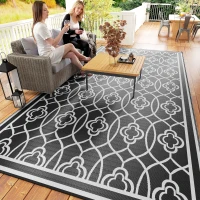 Outsunny Reversible Outdoor Rug, Waterproof Plastic Straw with Carry Bag, 9' x 18', Black & White Lantern(m-9)