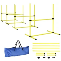PawHut Set of 4 Dog Agility Training Equipment Adjustable Jump Bar Pet Exercise Kit with Carrying Bag (Yellow)(m-9)