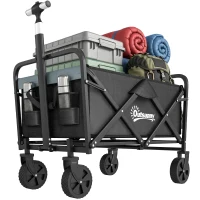 Outsunny Steel Frame Folding Garden Cart, Collapsible Wagon with Telescopic Handle and All-Terrain Wheels(m-13)