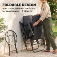 Outsunny 3pc Patio Foldable Rocking Chair Set, Outdoor Rocking Chairs and Table Bistro Set w/ Padded Seat, Headrest, Backrest for park, backyard, garden, Red(m-6)