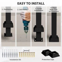 Outsunny 2-3 Step Handrails for Outdoor Steps, Metal Outdoor Stair Railing, Porch Deck Railing with Installation Kit, Black(m-6)