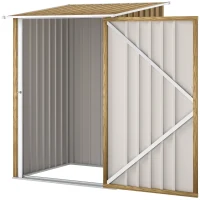 Outsunny 3.3' x 3.4' Lean-to Garden Storage Shed, Outdoor Galvanized Steel Tool House with Lockable Door for Patio Light Brown(m-2)