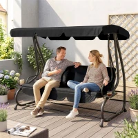 Outsunny 3-Seat Outdoor Patio Swing Chair, Converting Flatbed, Outdoor Swing Glider with Adjustable Canopy, Black(m-8)