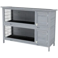 PawHut 2 Tier Wooden Rabbit Hutch Bunny Pet House Wooden Coop Run, Grey(m-2)