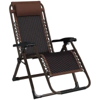 Outsunny Outdoor Zero Gravity Chair, Folding PE Rarran Reclining Patio Lounge Chair with Recline Back, Headrest, Footrest, for Poolside, Garden, Brown(m-9)