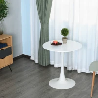 HOMCOM  Modern 27.5" Round Cocktail Table with a Stable Metal Base for Living Room, Porch, and Parties, White(m-9)