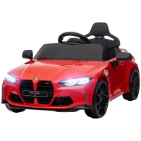 Qaba BMW M4 Licensed 12V Ride on Car, Kids Car w/ Remote Control, Suspension, Handle Attachment, LED Lights, Music, Red(m-1)
